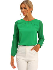 Chiffon Shirt Semi Sheer Keyhole Neck Elegant Blouse