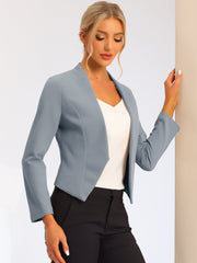 Collarless Solid Color Cropped Office Blazer Jacket