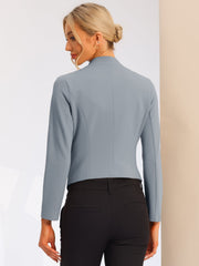 Collarless Solid Color Cropped Office Blazer Jacket