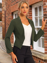 Solid Color Collarless Cropped Office Blazer Jacket