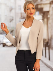 Solid Color Collarless Cropped Office Blazer Jacket