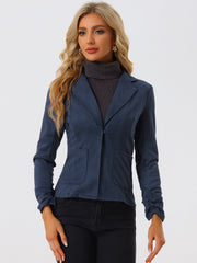 Long Sleeve Casual Open Front Drawstring Faux Suede Blazer