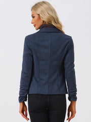 Long Sleeve Casual Open Front Drawstring Faux Suede Blazer