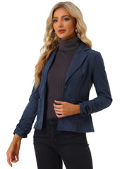 Long Sleeve Casual Open Front Drawstring Faux Suede Blazer