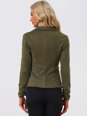 Long Sleeve Casual Open Front Drawstring Faux Suede Blazer