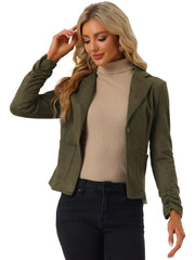 Long Sleeve Casual Open Front Drawstring Faux Suede Blazer
