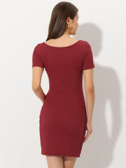Knit Bodycon Slim Fit Sweetheart Neck Casual Mini Dress