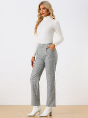 Plaid Elastic Waist Casual Work Office Long Pants