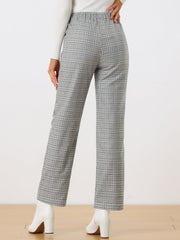 Plaid Elastic Waist Casual Work Office Long Pants