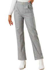 Plaid Elastic Waist Casual Work Office Long Pants