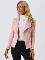 Faux Suede Jacket Open Front Lapel Draped Outwear Cardigan