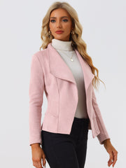 Faux Suede Jacket Open Front Lapel Draped Outwear Cardigan