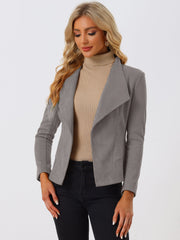Faux Suede Jacket Open Front Lapel Draped Outwear Cardigan