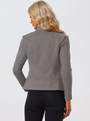 Faux Suede Jacket Open Front Lapel Draped Outwear Cardigan