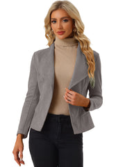 Faux Suede Jacket Open Front Lapel Draped Outwear Cardigan