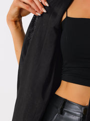 Sequin Open Front Collarless 3/4 Sleeve Velvet Jacket