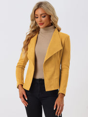 Faux Suede Jacket Open Front Lapel Draped Outwear Cardigan