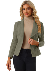Faux Suede Jacket Open Front Lapel Draped Outwear Cardigan