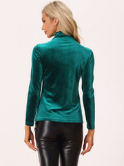 Turtleneck Velvet Top Long Sleeve Work Shirt Basic Velour Blouse
