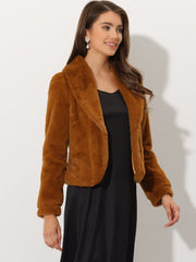 Winter Cropped Jacket Lapel Long Sleeve Faux Fur Fluffy Coat