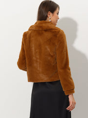 Winter Cropped Jacket Lapel Long Sleeve Faux Fur Fluffy Coat