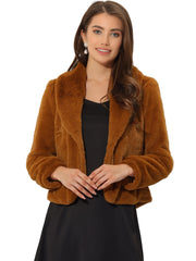 Winter Cropped Jacket Lapel Long Sleeve Faux Fur Fluffy Coat