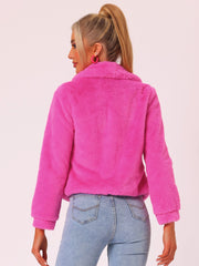 Winter Cropped Jacket Lapel Long Sleeve Faux Fur Fluffy Coat