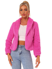 Winter Cropped Jacket Lapel Long Sleeve Faux Fur Fluffy Coat