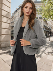 Winter Cropped Jacket Lapel Long Sleeve Faux Fur Fluffy Coat