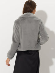 Winter Cropped Jacket Lapel Long Sleeve Faux Fur Fluffy Coat