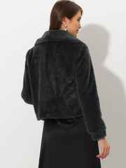 Winter Cropped Jacket Lapel Long Sleeve Faux Fur Fluffy Coat