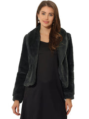 Winter Cropped Jacket Lapel Long Sleeve Faux Fur Fluffy Coat