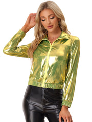 Holographic Long Sleeve Lightweight Zipper Metallic Jacket