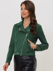 Casual Short Soft Zip Up Faux Suede Biker Moto Jacket