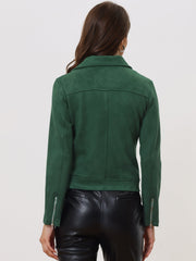 Casual Short Soft Zip Up Faux Suede Biker Moto Jacket