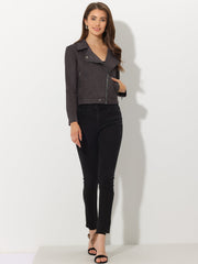 Casual Short Soft Zip Up Faux Suede Biker Moto Jacket