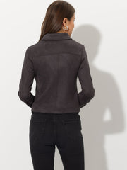 Casual Short Soft Zip Up Faux Suede Biker Moto Jacket