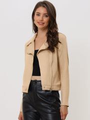 Casual Short Soft Zip Up Faux Suede Biker Moto Jacket