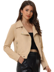 Casual Short Soft Zip Up Faux Suede Biker Moto Jacket
