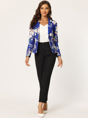 Open Front Notch Lapel Floral Business Casual Suit Blazer