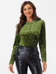 Casual Velvet Top Soft Vintage Crew Neck Long Sleeve T-Shirt