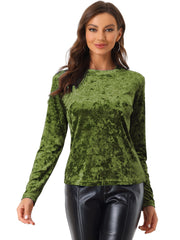 Casual Velvet Top Soft Vintage Crew Neck Long Sleeve T-Shirt