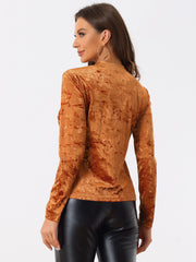 Casual Velvet Top Soft Vintage Crew Neck Long Sleeve T-Shirt