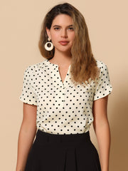 Polka Dots Print V Neck Short Sleeve Elegant Work Office Tops