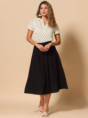 Polka Dots Print V Neck Short Sleeve Elegant Work Office Tops
