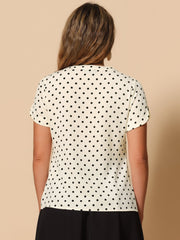 Polka Dots Print V Neck Short Sleeve Elegant Work Office Tops
