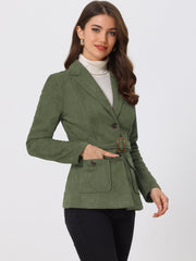 Faux Suede Blazer Belted Lapel Outwear Single Breasted Work Jacket