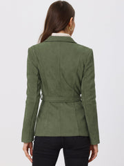 Faux Suede Blazer Belted Lapel Outwear Single Breasted Work Jacket