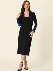 Cocktail Party Open Front Cardigan Long Sleeve Cropped Velvet Shrug