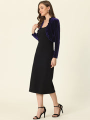 Cocktail Party Open Front Cardigan Long Sleeve Cropped Velvet Shrug